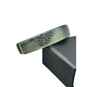 Vintage KC Signed Hinged Bangle Frosted Lucite & Rhinestones Magnetic Clasp